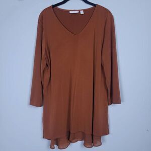 Susan Graver Womens Liquid Knit Tunic Top Size Large Burnt Orange Office Mature